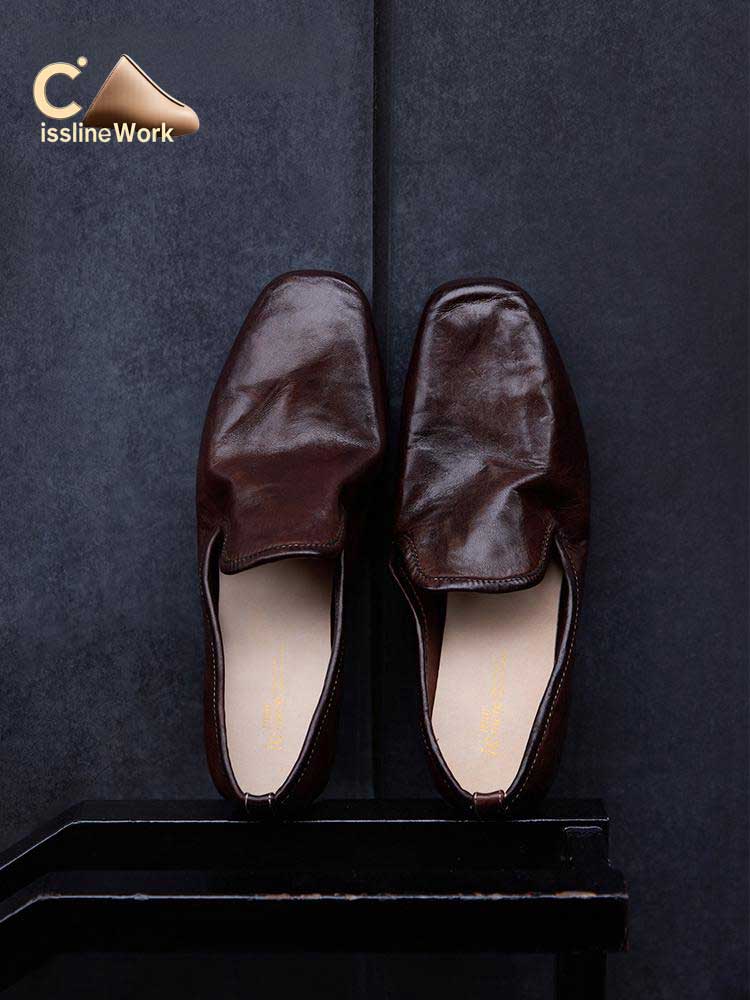 Cissline Wrok Women's Shoes Aztec Brown Washed Horse Skin Blake Sewing Heavy Industry One Step Penny Shoes