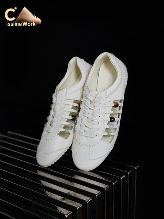 Cissline Wrok Women's Shoes Italian architectural aesthetic inspiration handmade bead design hollowed out flat bottom German training shoes