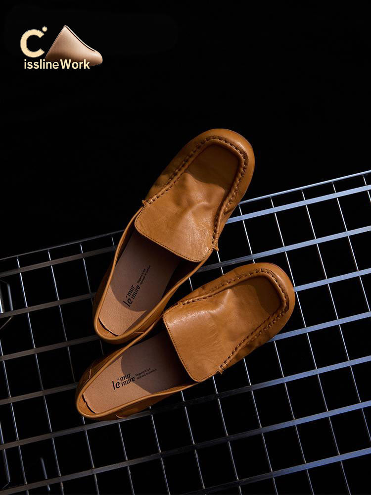 Cissline Wrok Women's Shoes Italian washed horsehide classic 'one foot kick' penny shoes lazy loafers