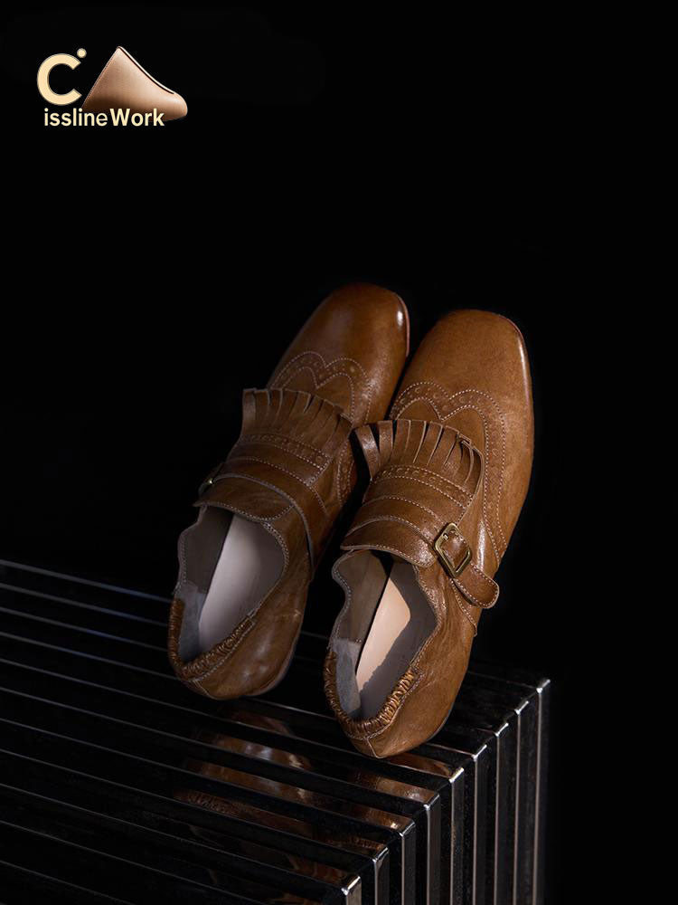 Cissline Wrok Women's Shoes Jazz Age super soft oil wax sheepskin pure handmade tassel Bloch loafers