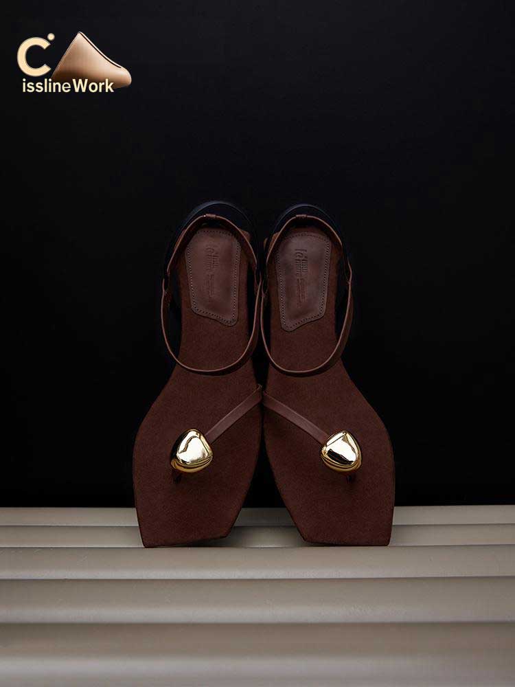 Cissline Work Sicilian Lava Cafe _ Fashionable Minimalist Thin Strip Metal Loop Sandals