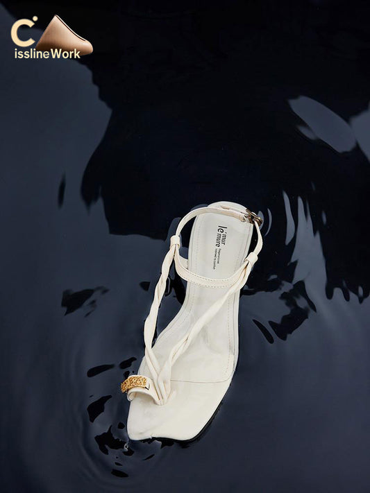 Cissline Wrok Women's Shoes Relaxing Vine Lace Carving Handmade Twisted Strap BABY Sheepskin Classic Toe Sandals