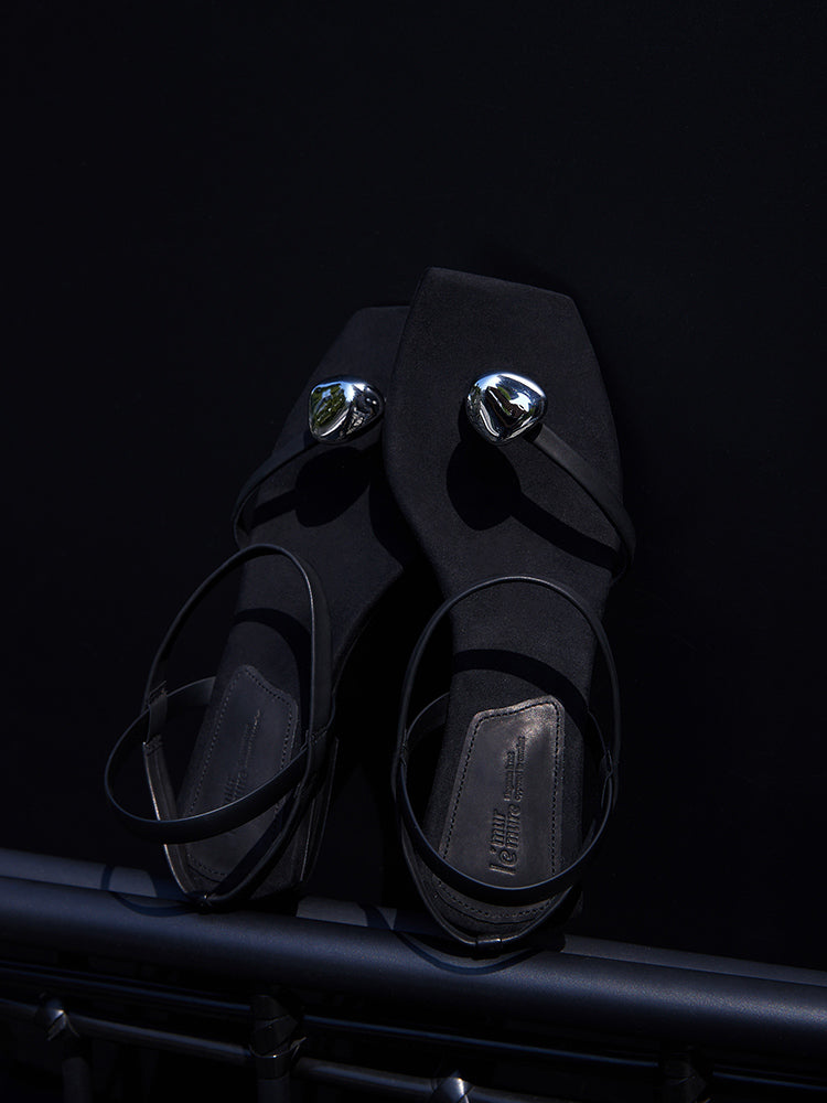 Cissline Work Sicilian Lava Cafe _ Fashionable Minimalist Thin Strip Metal Loop Sandals