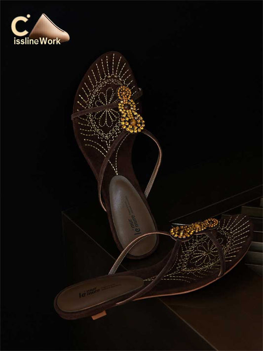 Cissline Work Caribbean Sunset Embossed Fireworks Baroque Sheepskin Embroidery Cat Heel Sandals