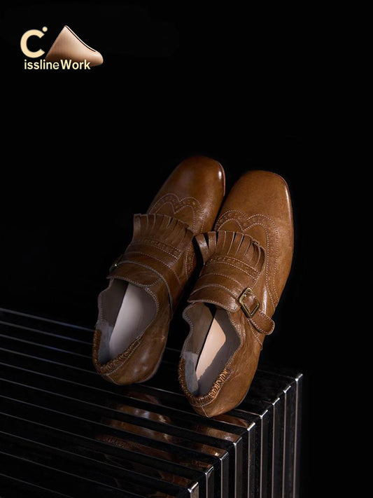 Cissline Wrok Women's Shoes Jazz Age super soft oil wax sheepskin pure handmade tassel Bloch loafers