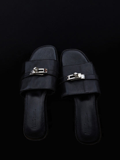 Cissline Wrok Women's Shoes Italian imported heavy-duty washed horsehide fashionable one-piece buckle flat slippers