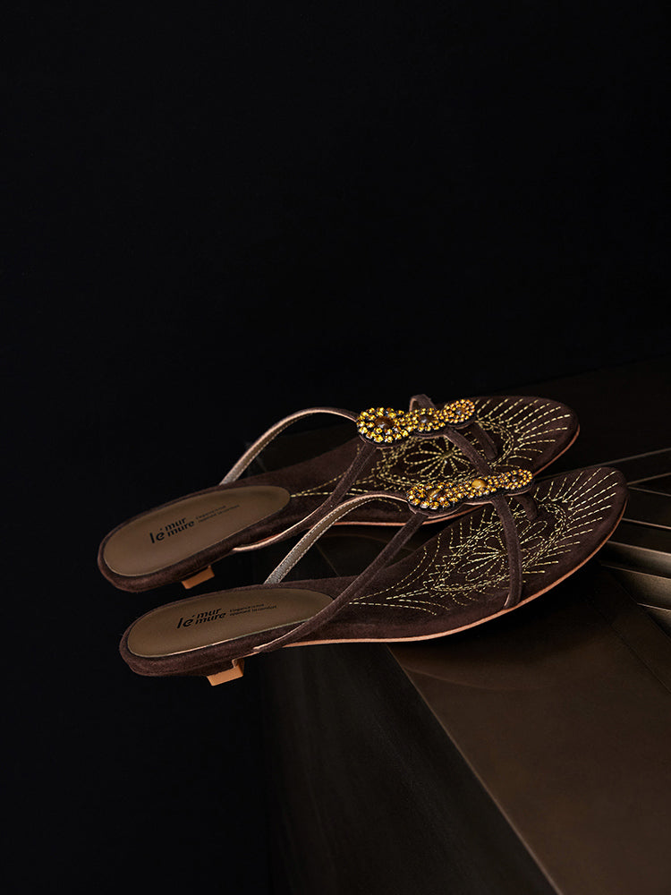 Cissline Work Caribbean Sunset Embossed Fireworks Baroque Sheepskin Embroidery Cat Heel Sandals