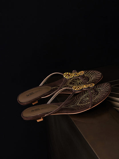 Cissline Work Caribbean Sunset Embossed Fireworks Baroque Sheepskin Embroidery Cat Heel Sandals