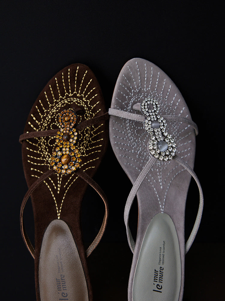 Cissline Work Caribbean Sunset Embossed Fireworks Baroque Sheepskin Embroidery Cat Heel Sandals